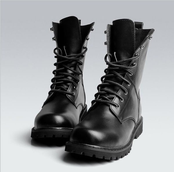 New Black Combat Leather Lace Up Mens 