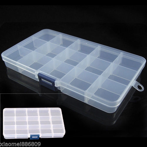 Plastic 15 Slots Jewelry Adjustable Tool Box Case Craft Organizer ...