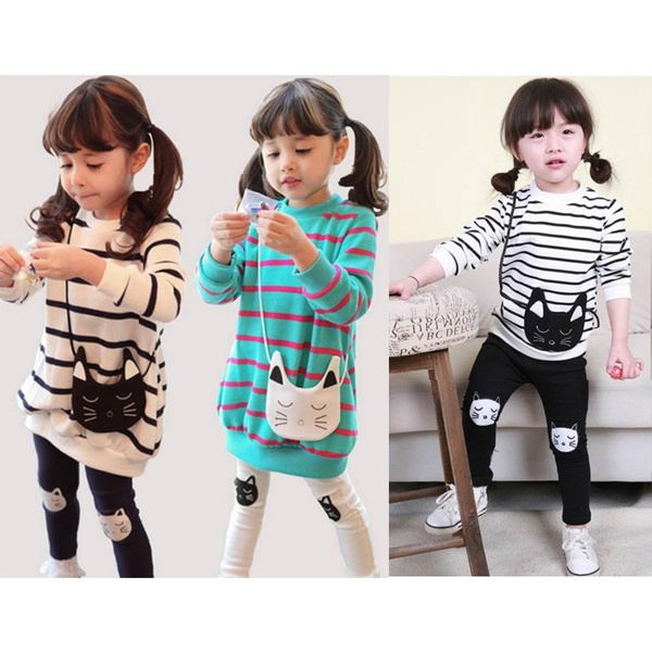 iEFiEL Cute Beautiful Girls Kids Children Clothing Long Sleeve Striped