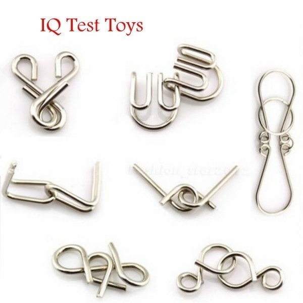 7 Sets IQ Test Toy Mind Game Brain Teaser Metal Wire Puzzles Magic Trick Gift #L