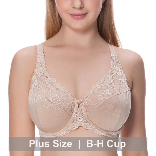 La Isla Women's Full Coverage Minimizer Jacquard Underwire Bra with  Non-Padded Cups and Sheer Lace Design