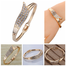 Jewelry Elegant Rose Gold Angle Wing Carve Crystal Charming Bangle Bracelet Women Gift 2.2"