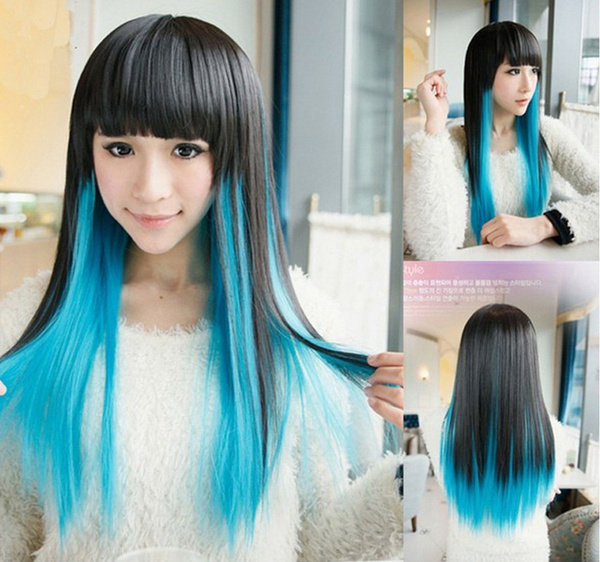 black and teal ombre wig