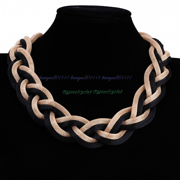 Women Black Gold Chain Braid Metal Net 