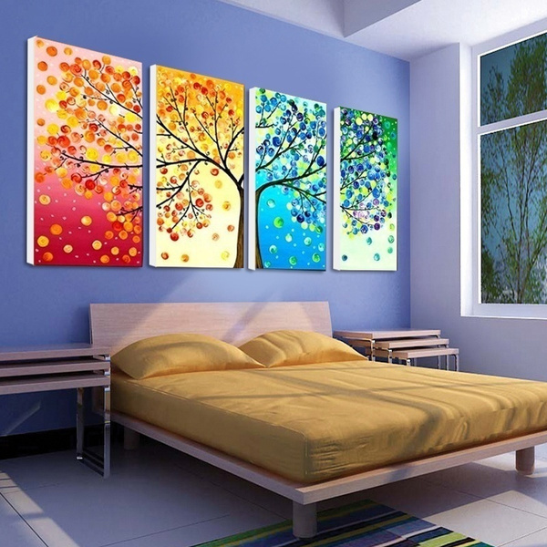 40cm X 60cm X 4pcs Four Seasons Tree Unframed Wall Canvas Painting Art Decoration Picture Prints Oil Painting For Home Living Room Wedding Decration No Frame Mom Dad Friends Lover Gifts Women