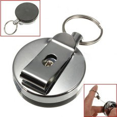 Retractable Metal Card Badge Holder Steel Recoil Ring Belt Clip Pull Key Chain
