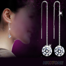 Women's Zircon Topaz Gemstones 925 Sterling Silver Drop Dangle Chain Earrings