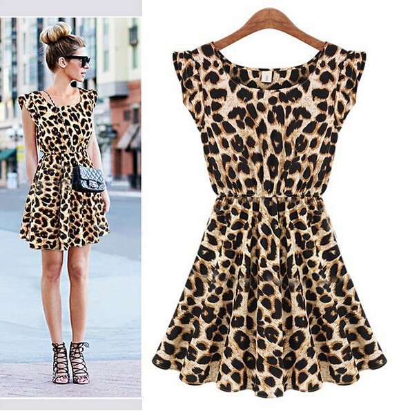 New Hot Sale Sexy Casual Women Dress Leopard Print Sleeveless Ruffles ...