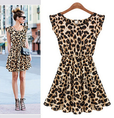 New Hot Sale Sexy Casual Women Dress Leopard Print Sleeveless Ruffles Dresses Girl Sundress Leopard Dress