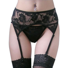 Black Lace Garter Belt Suspender +Matching G-String Thong Set Hold for Stockings