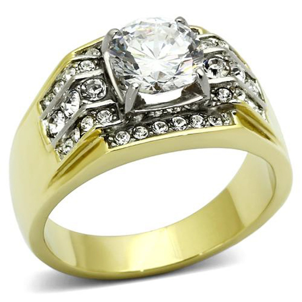 MEN'S 2.80 CT ROUND CUT 14K GOLD PLATED STAINLESS STEEL SIMULATED DIAMOND RING