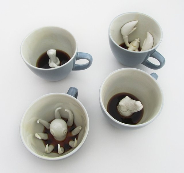 Ceramic Hidden Animal Mugs Coffee Cups with Tails Creature Cups