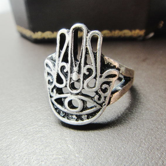 Knogle hav det sjovt Afbrydelse New Arrival Fatima Hamsa Hand Ring Gothic Punk Lucky Finger Ring For  Protection Antique Silver | Wish