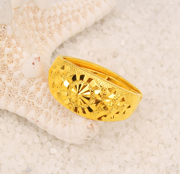 Real 999 24K Yellow Gold 3D Hard Gold Flower Ring US6.5 Best Gift For Women  | eBay