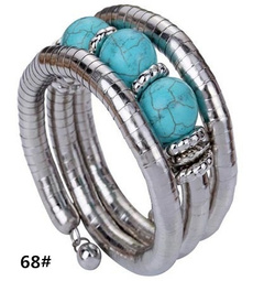 Fashion Shiny Jewelry Tibetan Silver Bangle Turquoise Bead Chain Adjustable Gift