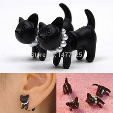 Hot! 1pair Fashion Cute Woman Lady Girl Black Cat Pearl Stud Earring Puncture Ear Jewelry