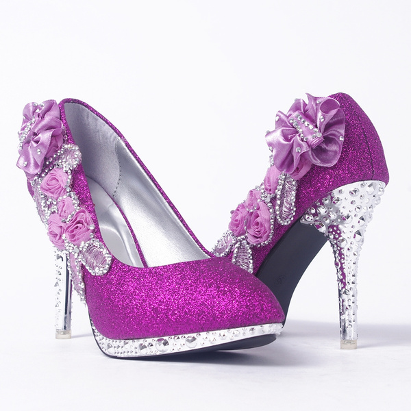 Fashionmore Womens Sequin High Heel Wedding Shoes 