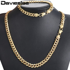 Davieslee Jewelry Mens Gold Filled Curb Cuban Chain Bracelet Necklace Set