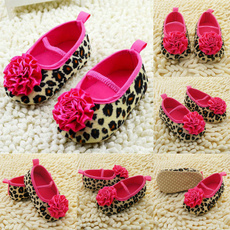 Kids Girl Leopard Baby Shoes Peony Flower Infant Toddler Crib Shoes 0-18Months