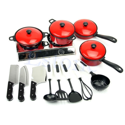 1Set Kids Play House Toy Kitchen Utensils Cooking Pots Pans Food Dishes-Cookw ga 