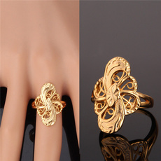 Fancy Hollow Ring Matches with Gift Box 18K Real Gold Plated Big Statement Ring For Women MGC