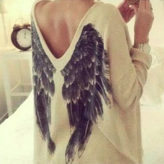 Casual Ladies V-Neck Loose Oversized Angel Wing Blouse Tops Pullover Mini Dress
