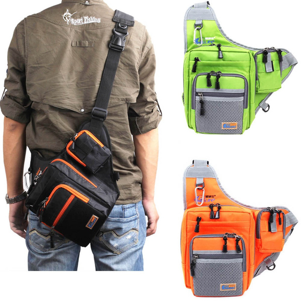 32*39*12CM iLure Multifunction Waterproof Shoulder Fishing Bag Canvas Carp  Fishing Reel Lure Tackle Bag Green/Orange/Black