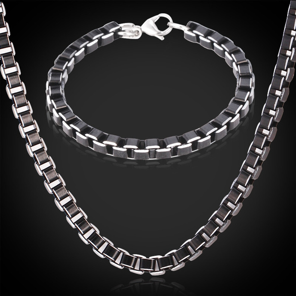 Men's Necklace Chain Stainless Steel, Black Stainless Steel Necklace Chain,  Box Chain Necklace, 6mm Black Chain Necklace 26 Inches