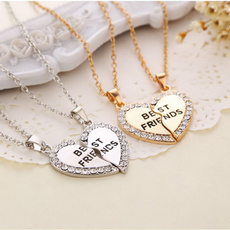 Fashion Heart Rhinestone "Best Friends" Letters Two Parts Pendant Necklace New Jewelry Gift