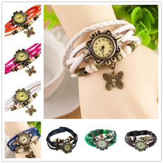 leather Bracelet watch with butterfly