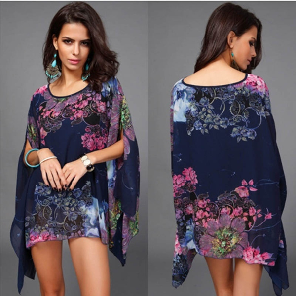 Womens Blouses Elegant Fashion Floral Printed Chiffon Shirt Summer