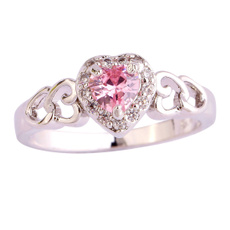 lingmei Pink Topaz Gemstones Silver Jewelry Ring Size 6 7 8 9 10 11 12 13 Sweetie Heart Cut