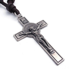 jesus, Jewelry, Cross Pendant, leather