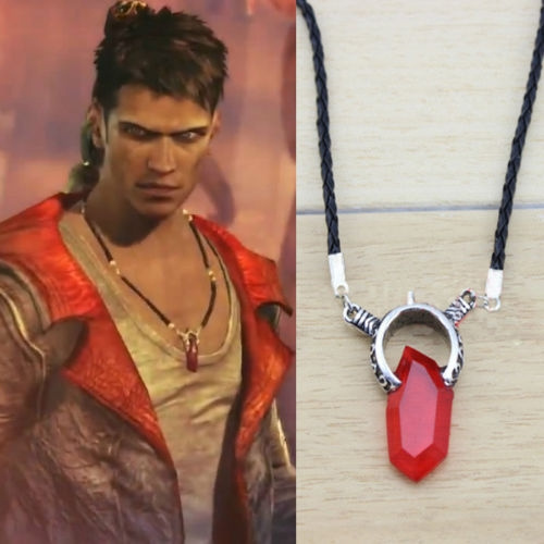Cafiona Devil May Cry Cosplay Props Dante Necklace Red Stone Pendant Resin 