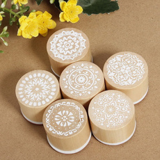 6pcs Assorted Retro Floral Pattern Round Wooden Rubber Stamp Scrapbook