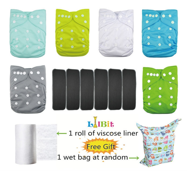 LilBit 6 pcs Pack Reusable Washable One Size Pocket Baby Cloth Diaper Nappies 