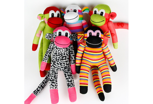 Handmade Red Dots Yellow Sock Monkey Stuffed Animals Doll Baby Gifts Toys 