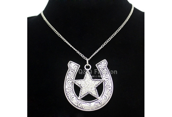 Corrente de rodeio de cristal com sapato de cavalo nativo prateado  ocidental. | Wish