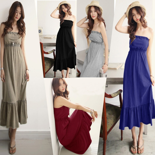 Summer Women Fashion Sexy Sleeveless Casual Tee Wrapped chest Bra long ...