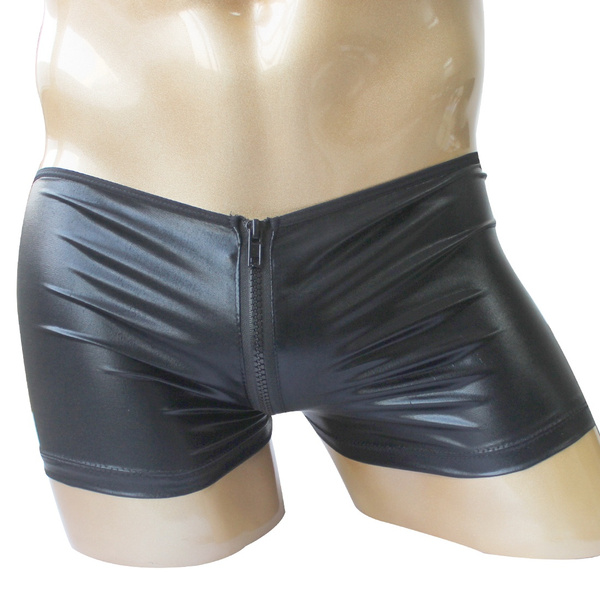 Sexy Faux Leather Men Underwear With Zipper Men Erotic Briefs
