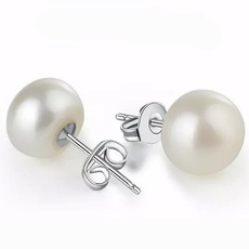  925 Sterling Silver 9 MM White Freshwater Cultured Fashion Pearl Stud Earrings Jewelry For Women 2015