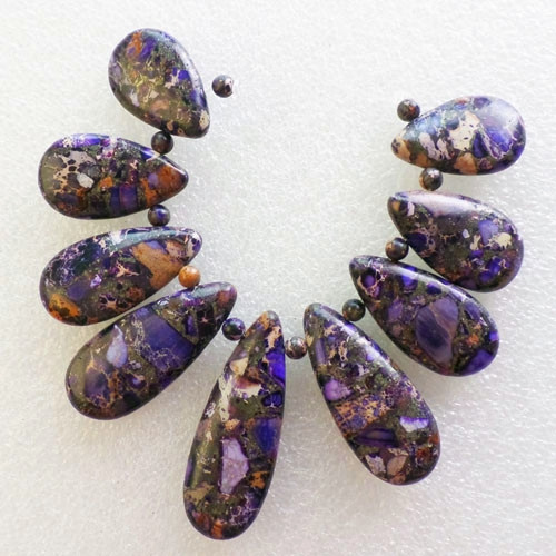 Q-52 Beautiful Purple Sea Sediment Jasper&Pyrite teardrop pendant bead 40x39x6mm 