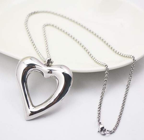 New Fashion Silver Big Hollow Heart Pendant Necklace With Free Rolo ...