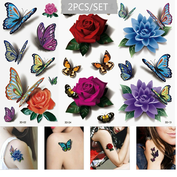 2pcs Pack New Realistic 3d Tattoo Sticker Waterproof Female Sexy Butterfly Tattoo Stickers Cover Scars Nightclub Flowerstickers Wish