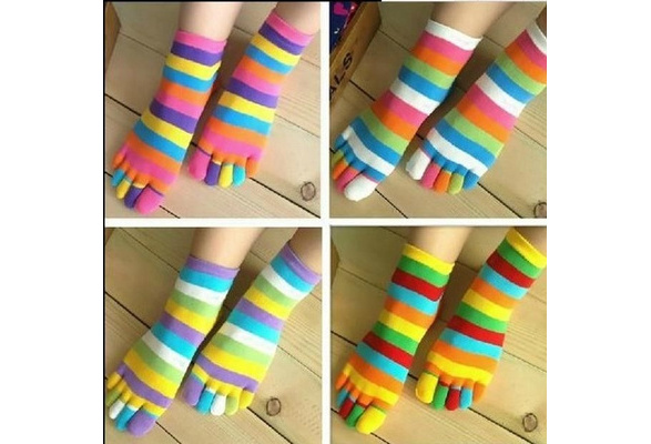 1 Pairs Wholesale Colorful Women S Girl Color Stripes Five Finger Toe Socks Gsm Wish