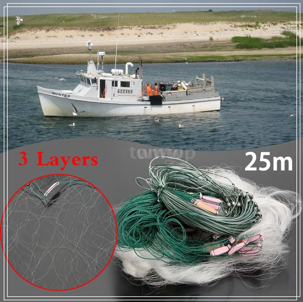 Fish Net 25m 3 Layers Monofilament Fishing Fish Gill Net with Float Fishing  Net Case