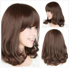 Women Fashion Medium Long Curly Brown Heat Resistant Hair Wigs Cosplay Party Wig