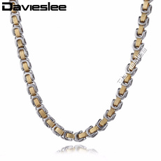 Davieslee 8mm wide Byzantine Box Silver Gold Stainless Steel Chain Necklace For Men
