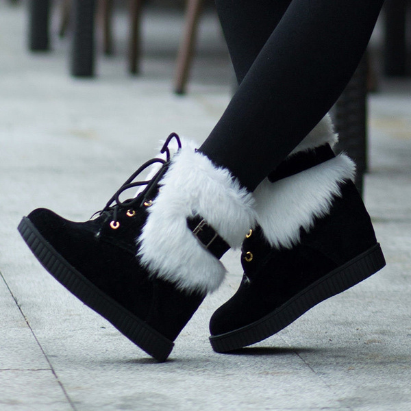 Women's Cute Snow Boots Hidden Wedge Heels Lace-up Fur Lining