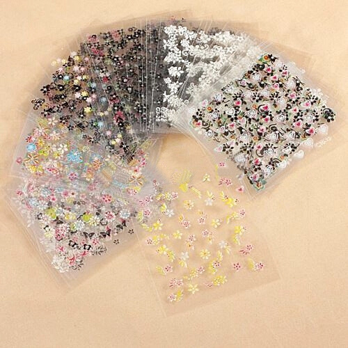 10 Sheets women's fashion Nail Art Transfer Stickers 3D Design Manicure Tips cute nail beauty